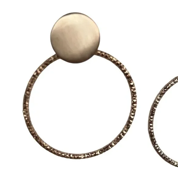 Gold Textured Hoop Earrings with Round Disc Studs Lightweight Standard OS - Picture 3 of 5